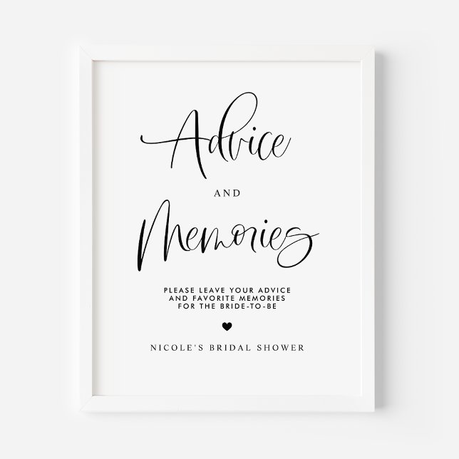 Advice and Memories Cute Calligrahy Bridal Shower Poster (Creator Uploaded)