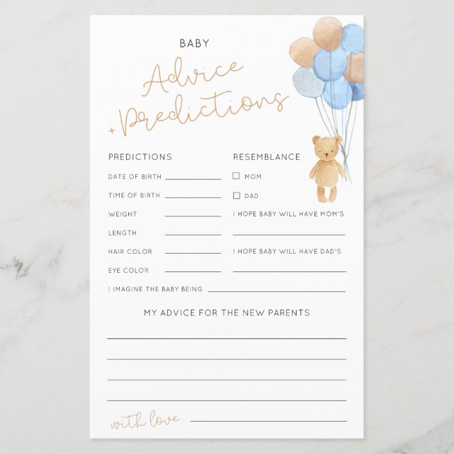 Advice and Predictions Baby Shower Game (Front)