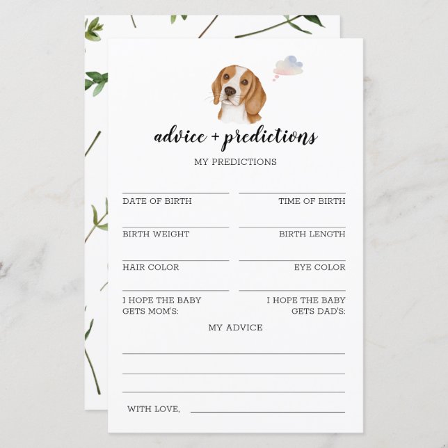 Advice and predictions Beagle Baby Shower Game (Front/Back)