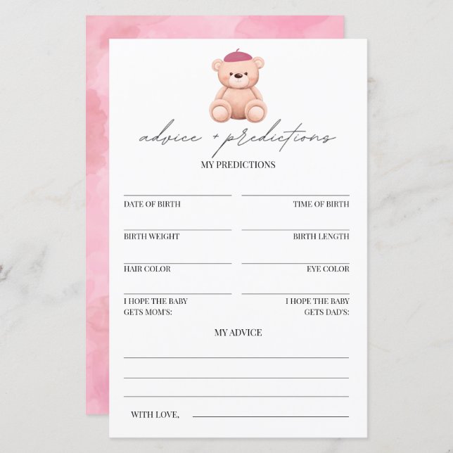 Advice and predictions Bonjour Bebe Baby Shower (Front/Back)