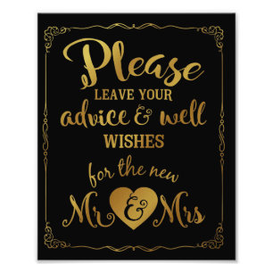 advice and well wishes party wedding sign gold