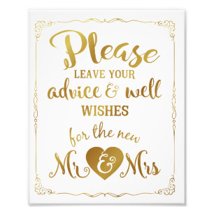 advice and well wishes party wedding sign gold