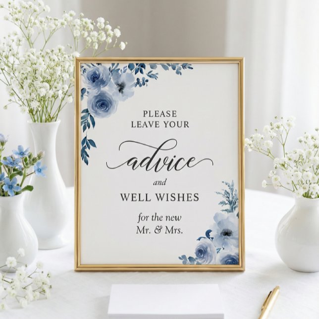 Advice and Well Wishes Sign Dusty Blue Floral (Creator Uploaded)