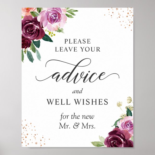 Advice and Well Wishes Sign Purple Blush Floral (Front)