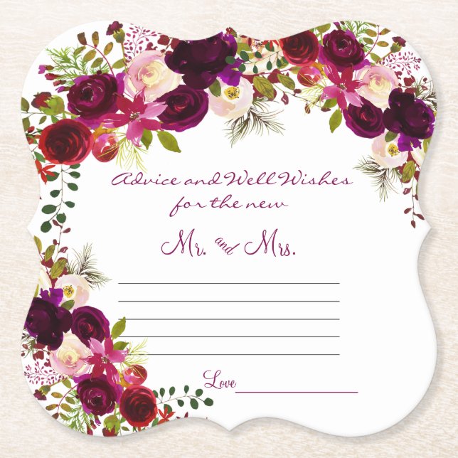 Advice and Well Wishes, Watercolor Burgundy Paper Coaster (Front)