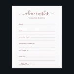 Advice and Wishes<br><div class="desc">These simple, rose gold and white, modern, minimal, handwritten script Advice & Wishes sheets are perfect to have bridal shower, rehearsal dinner or wedding guests fill out for the happy couple. People will love having the prompts - they make it so easy to leave loving words of advice and well...</div>