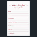 Advice and Wishes<br><div class="desc">These simple, red and white, modern, minimal, handwritten script Advice & Wishes sheets are perfect to have bridal shower, rehearsal dinner or wedding guests fill out for the happy couple. People will love having the prompts - they make it so easy to leave loving words of advice and well wishes....</div>