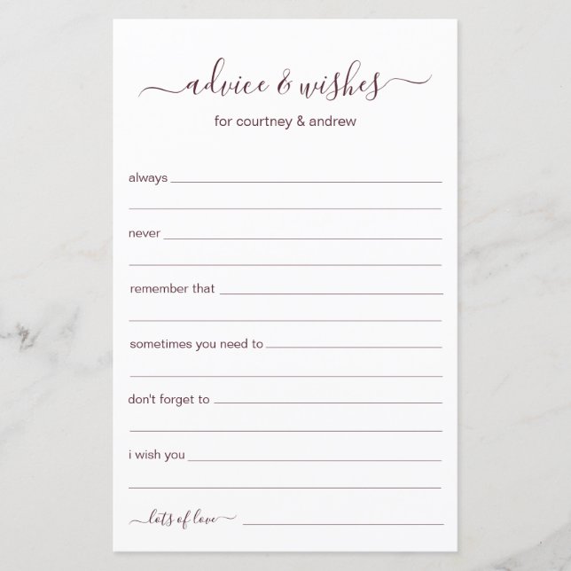 Advice and Wishes (Front)