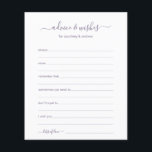 Advice and Wishes<br><div class="desc">These simple, dusty lavender grayish purple and white, modern, minimal, handwritten script Advice & Wishes sheets are perfect to have bridal shower, rehearsal dinner or wedding guests fill out for the happy couple. People will love having the prompts - they make it so easy to leave loving words of advice...</div>