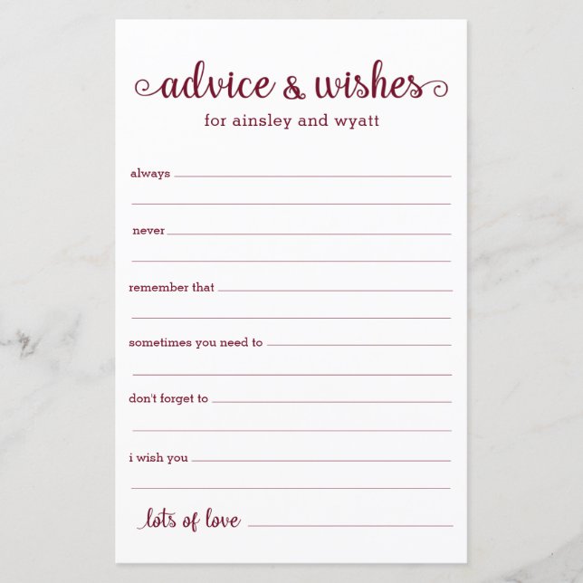 Advice and Wishes (Front)