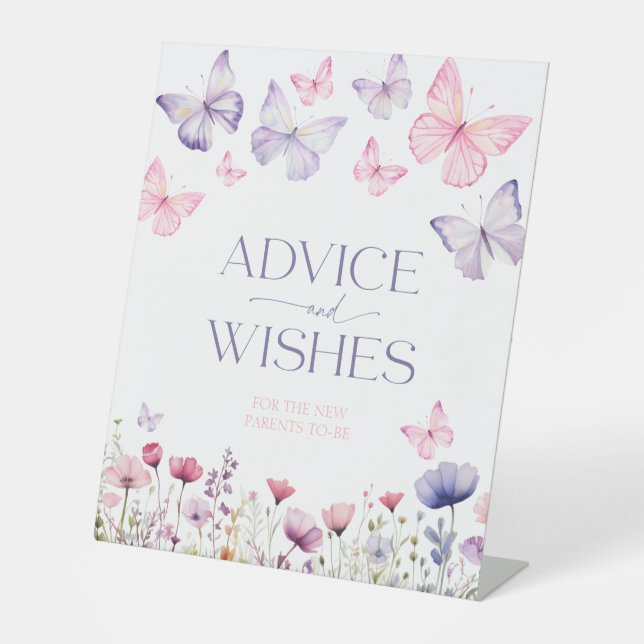 Advice and Wishes Baby Shower Butterfly Floral Pedestal Sign (Front)