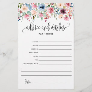 Advice and Wishes, Floral Bridal Advice Paper Card