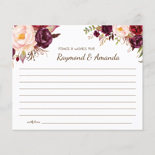 Advice and Wishes for Couple Bridal Shower card (Front)