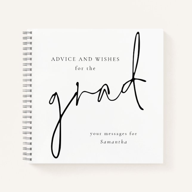 Advice and wishes for Grad Black Text Guest Book (Front)