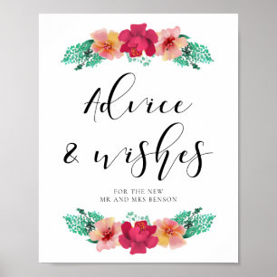 Advice and wishes for the newlyweds floral design poster
