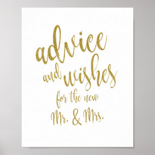 Advice and Wishes Gold Glitter 8x10 Wedding Sign