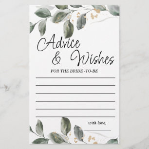 Advice and Wishes Greenery Bridal Shower Game