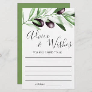 Advice and Wishes Olive Bridal Shower Game