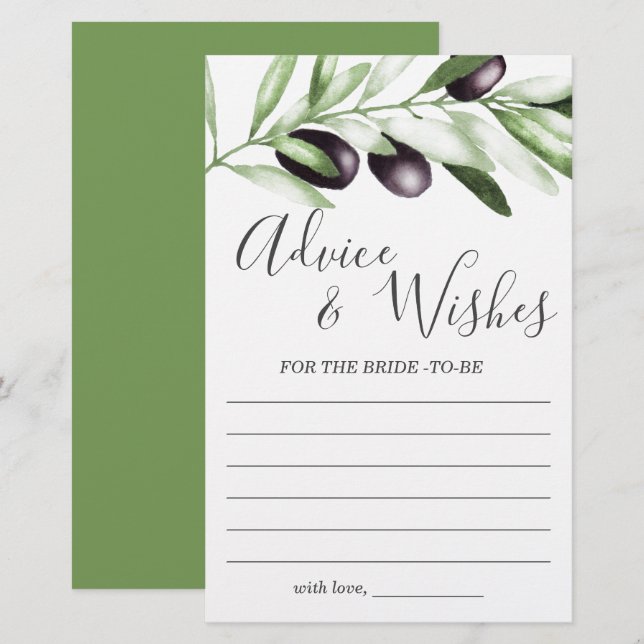 Advice and Wishes Olive Bridal Shower Game (Front/Back)