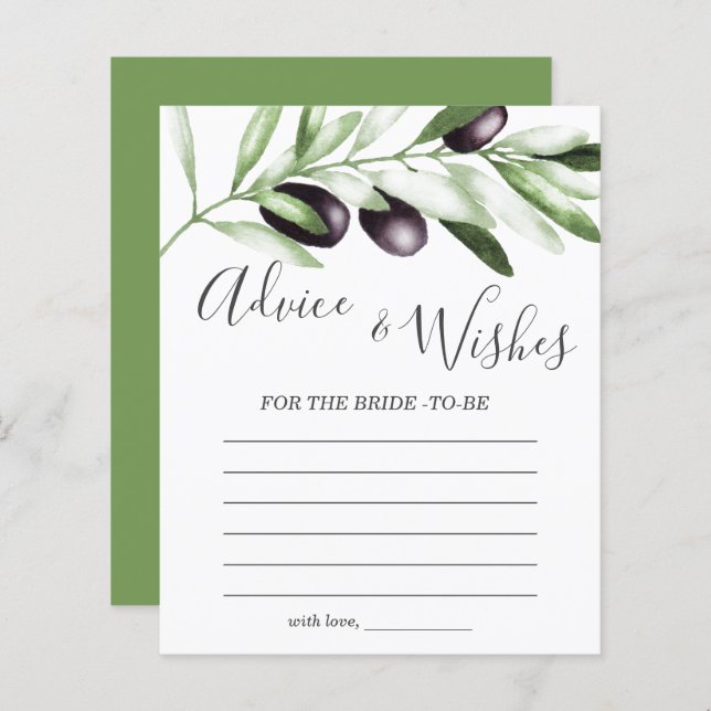 Advice and Wishes Olive Bridal Shower Game (Front/Back)