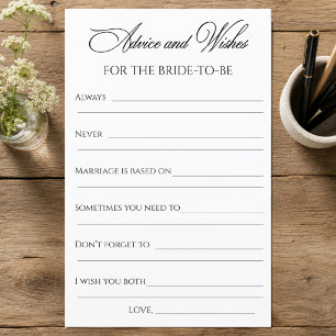Advice and Wishes Prompt Bridal Shower Game