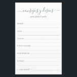 Advice and Wishes Spanish<br><div class="desc">These simple, modern, minimal, eucalyptus coloured handwritten script Consejos y Deseos sheets are perfect to have for your bridal shower, rehearsal dinner or wedding guests fill out for the happy couple. People will love having the prompts - they make it so easy to leave loving words of advice and well...</div>