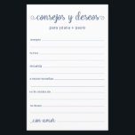 Advice and Wishes Spanish<br><div class="desc">These simple, dusty blue, modern, minimal, handwritten script Spanish Advice & Wishes/Consejos y Deseos sheets are perfect to have bridal shower, rehearsal dinner or wedding guests fill out for the happy couple. People will love having the prompts - they make it so easy to leave loving words of advice and...</div>