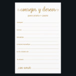 Advice and Wishes Spanish<br><div class="desc">These simple, gold, modern, minimal, handwritten script Spanish Advice & Wishes/Consejos y Deseos sheets are perfect to have bridal shower, rehearsal dinner or wedding guests fill out for the happy couple. People will love having the prompts - they make it so easy to leave loving words of advice and well...</div>