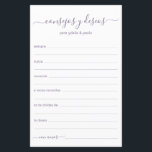 Advice and Wishes Spanish<br><div class="desc">These simple, modern, minimal, dusty purple coloured handwritten script Consejos y Deseos sheets are perfect to have for your bridal shower, rehearsal dinner or wedding guests fill out for the happy couple. People will love having the prompts - they make it so easy to leave loving words of advice and...</div>