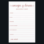 Advice and Wishes Spanish<br><div class="desc">These simple, rose gold, modern, minimal, handwritten script Spanish Advice & Wishes/Consejos y Deseos sheets are perfect to have bridal shower, rehearsal dinner or wedding guests fill out for the happy couple. People will love having the prompts - they make it so easy to leave loving words of advice and...</div>
