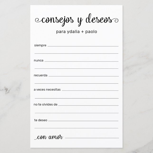 Advice and Wishes Spanish (Front)