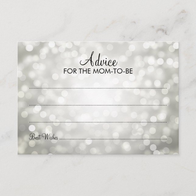 Advice Card Baby Shower Silver Glitter Lights (Front)