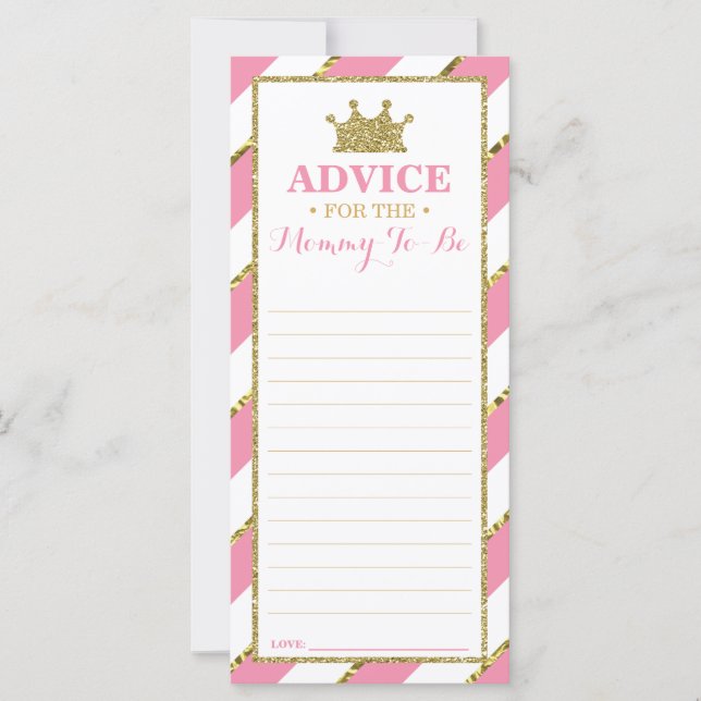 Advice Card for Mum-To-Be, Baby Shower, Faux Gold (Front)