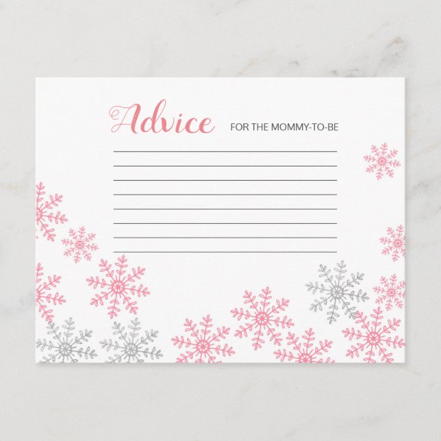 Advice Card Pink Silver Winter Snowflakes (Front)