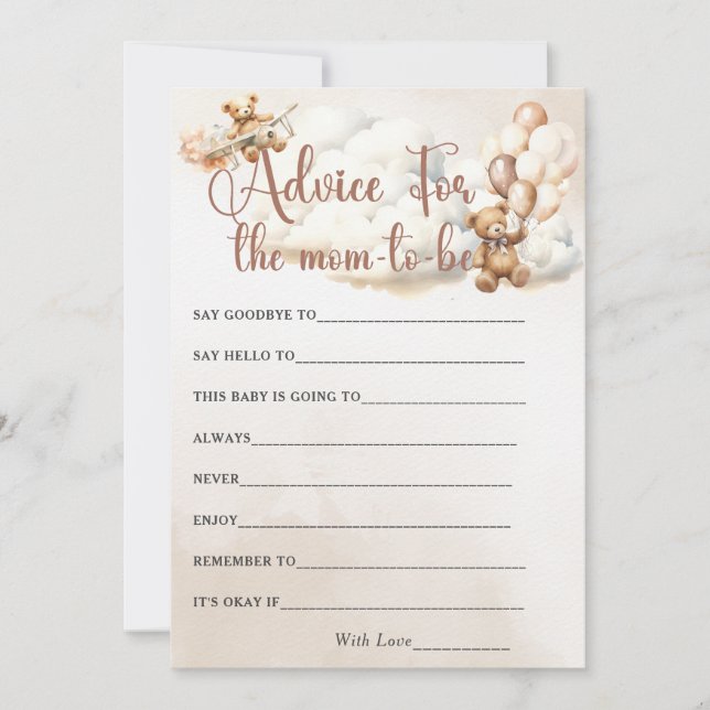 ADVICE FOR MOM TO BE Baby Shower Game Cute Bear Invitation (Front)