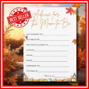 ADVICE FOR MOM TO BE Baby Shower Game Cute Pumpkin Invitation