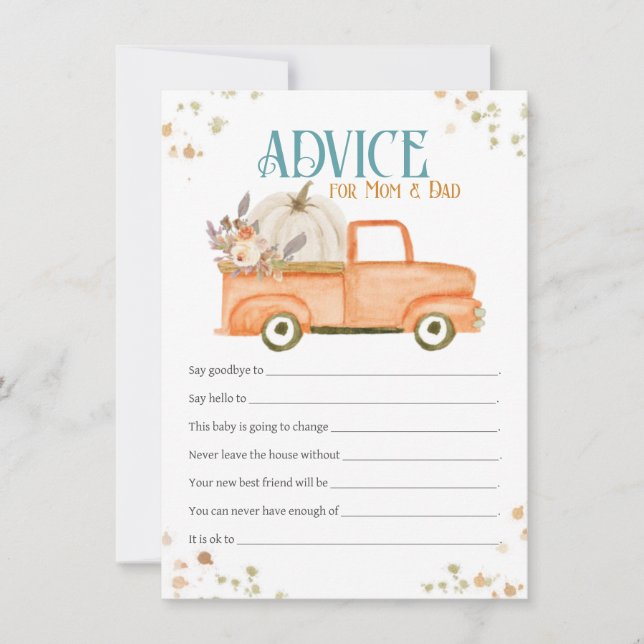 Advice for Mum & Dad Card, Orange Pumpkin Truck Card (Front)