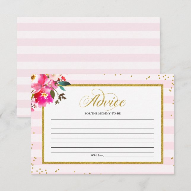 Advice for Mum-to-Be Pink Gold Floral Baby Shower Invitation (Front/Back)