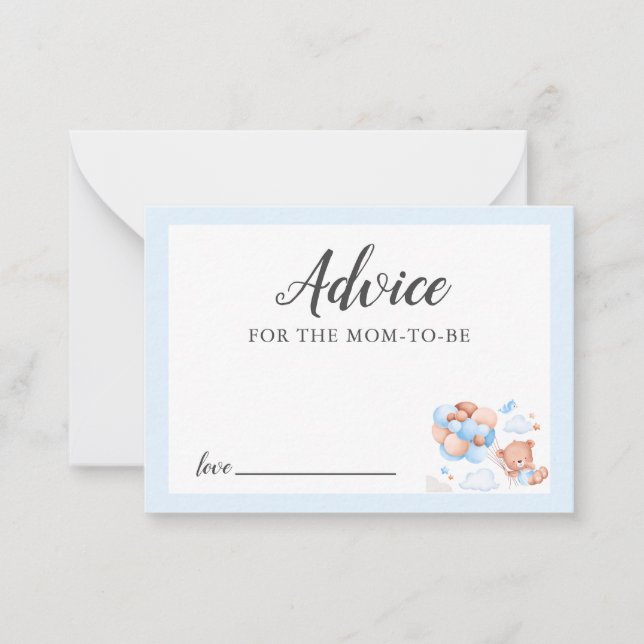 Advice for Mummy Blue Teddy Bear Baby Shower Card (Front)