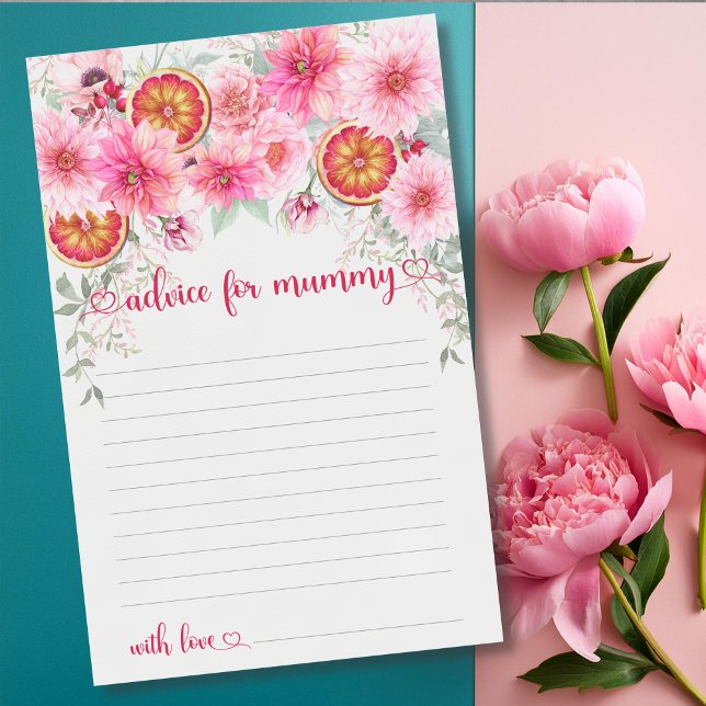 Advice For Mummy Citrus Pink Baby Shower Game (Advice for mummy cards baby shower game, girl baby shower)