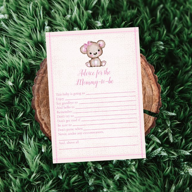 Advice For Mummy Cute Girl Bear Shower Game Card (Creator Uploaded)