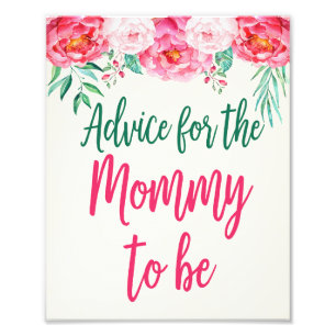 Advice for Mummy Sign, Floral Baby Shower, Floral Photo Print