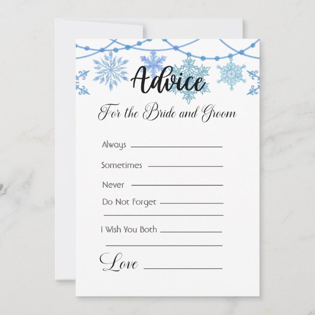 Advice For The Bride and Groom Blue Snowflake Invitation (Front)