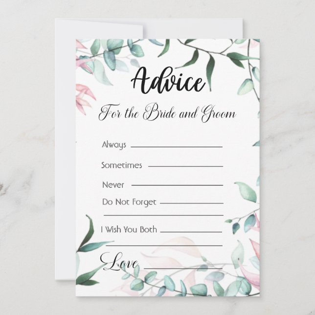Advice For The Bride and Groom Green & Pink Leaves Invitation (Front)