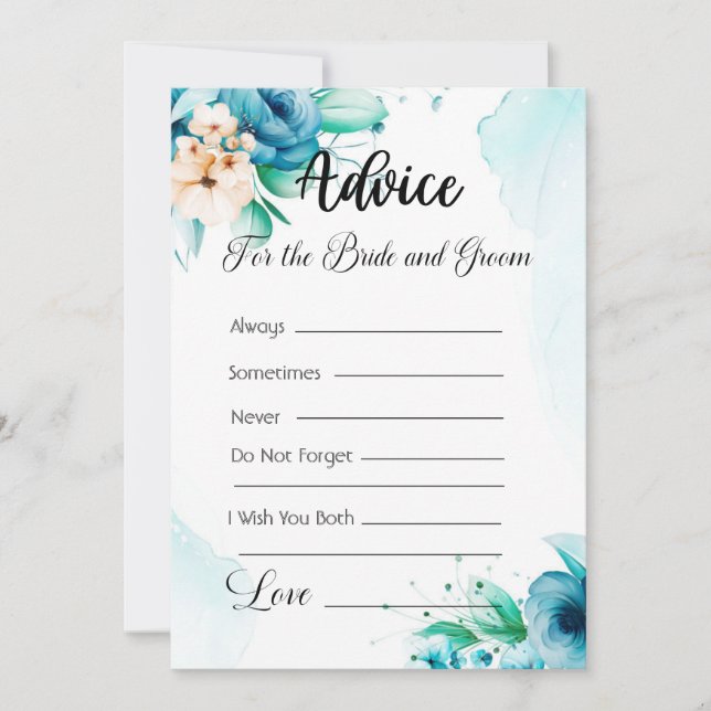 Advice For The Bride and Groom Modern Blue Floral Invitation (Front)