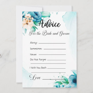 Advice For The Bride and Groom Modern Blue Floral Invitation