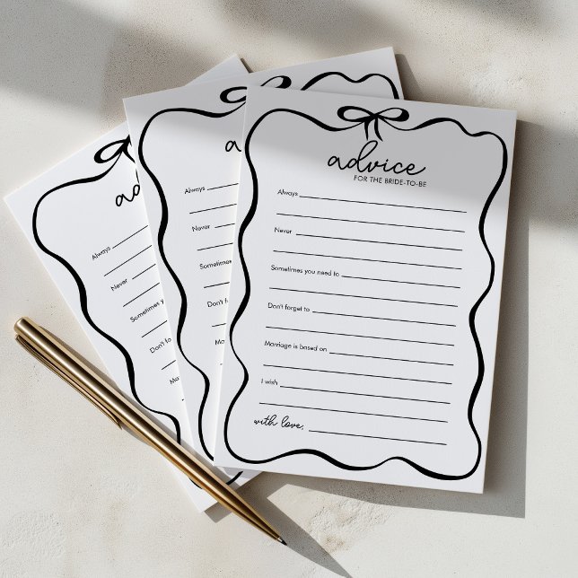 Advice For The Bride Black Bow Bridal Shower Game Card (Advice for the bride-to-be! Black bow bridal shower game)
