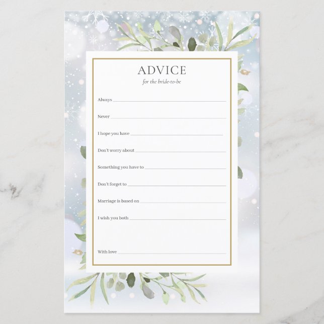Advice For The Bride Greenery Bridal Shower Card (Front)