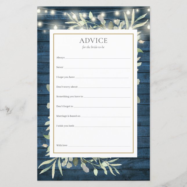 Advice For The Bride Greenery Bridal Shower Card (Front)