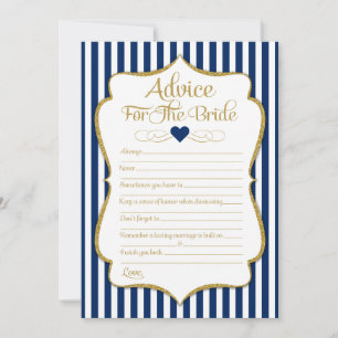 Advice For The Bride Navy Blue Gold Bridal Shower Card